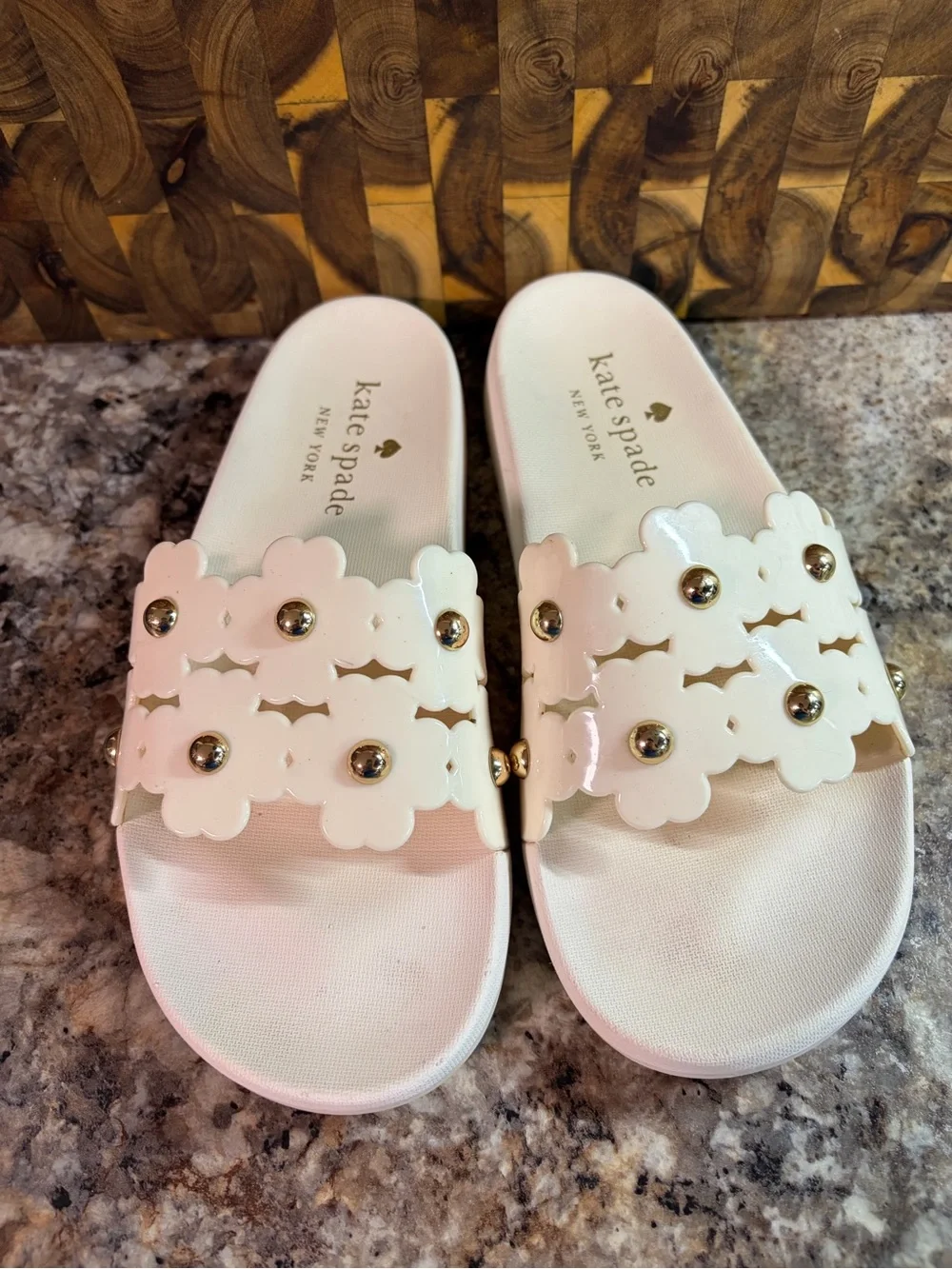 kate spade White Floral Strap Slide Sandals